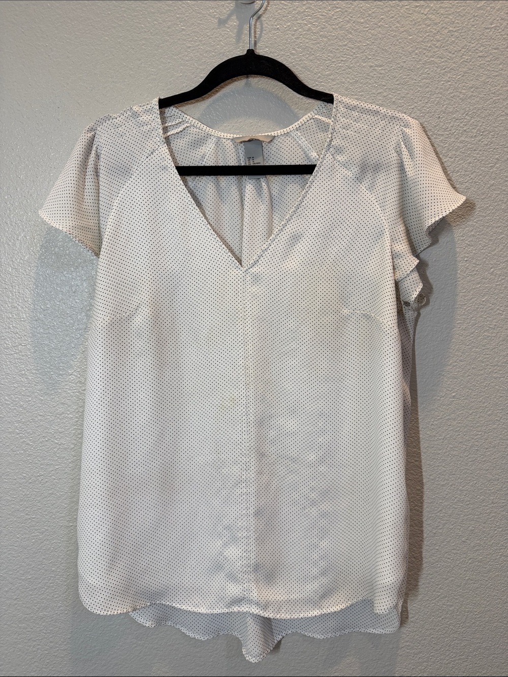 H&M White Blouse with Black Micro Dots